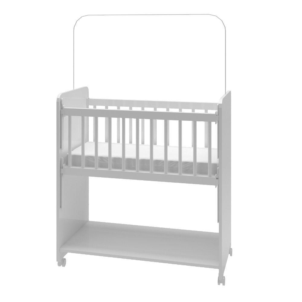 Mini Berço Compacto Portátil Para Bebê Com Grade Movel Rodízio Colchão E Prateleira Branco - 1