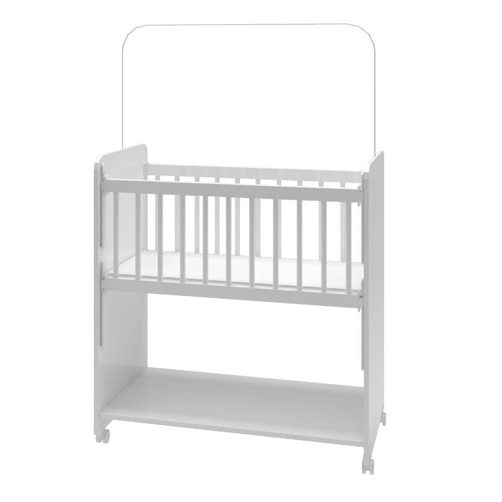 Mini Berço Compacto Portátil Para Bebê Com Grade Movel Rodízio Colchão E Prateleira Branco - 6