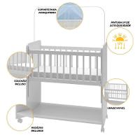 Mini Berço Compacto Portátil Para Bebê Com Grade Movel Rodízio Colchão E Prateleira Branco - 2