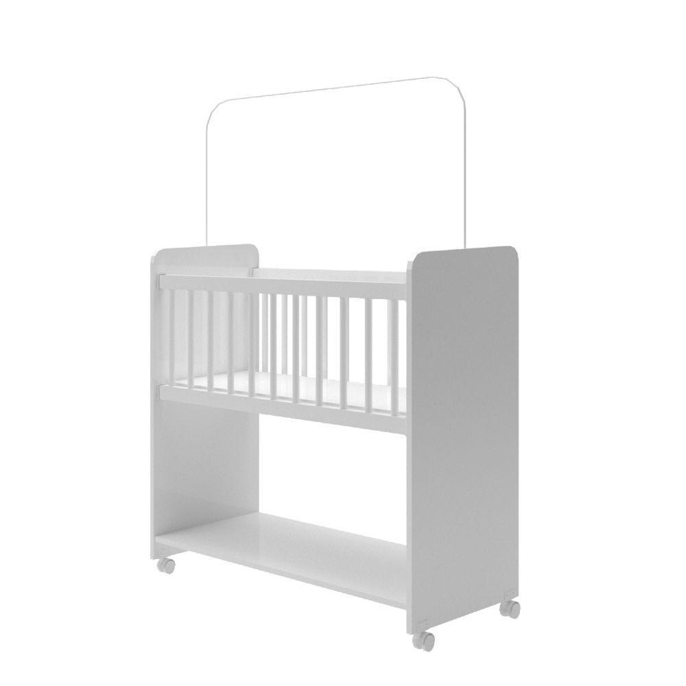 Mini Berço Compacto Portátil Para Bebê Com Rodízio Colchão E Prateleira Branco - 2