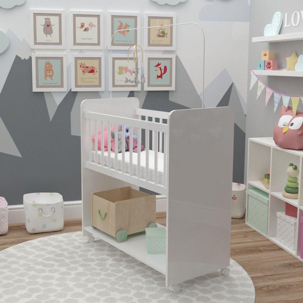 Mini Berço Compacto Portátil Para Bebê Com Rodízio Colchão E Prateleira Branco - 6