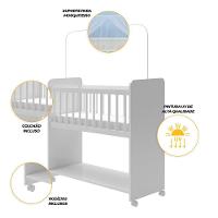 Mini Berço Compacto Portátil Para Bebê Com Rodízio Colchão E Prateleira Branco