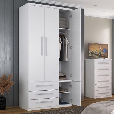 Guarda Roupa Casal 1307 3 Portas Sapateira 3 Gavetas Branco