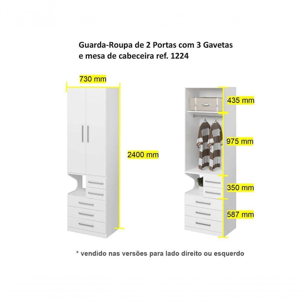 Guarda-roupa De 2 Portas Com Mesa De Cabeceira 1224 Esquerdo Branco - 5