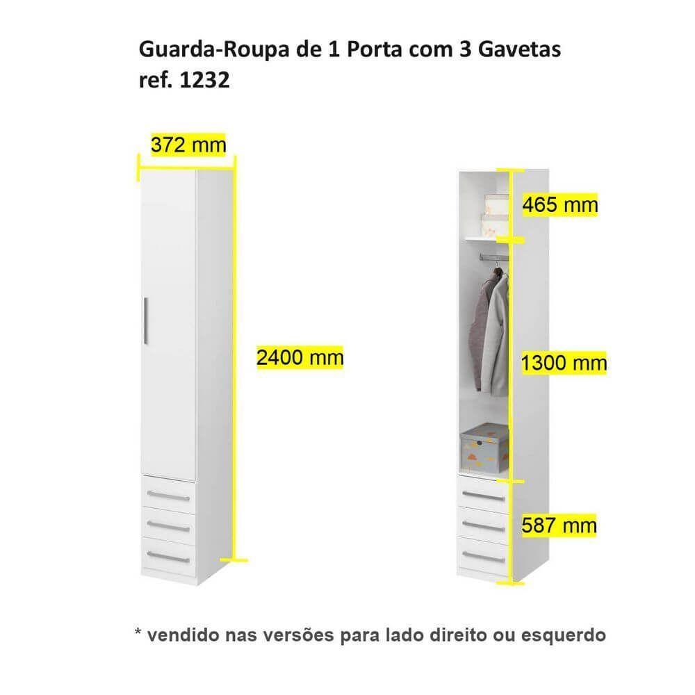 Guarda-roupa De 1 Porta Com 3 Gavetas 1232 Esquerdo Branco - 4