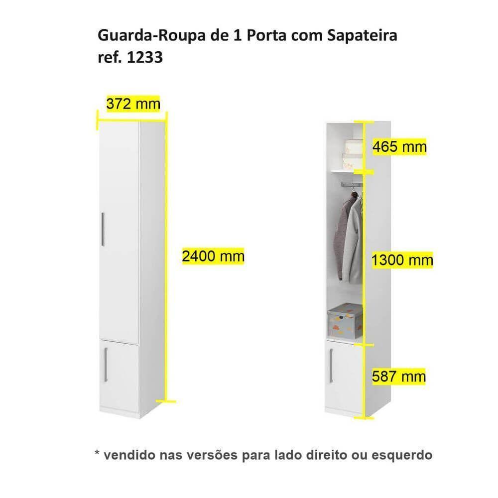 Guarda-roupa De 1 Porta Com Sapateira 1233 Direito Castanho - 3