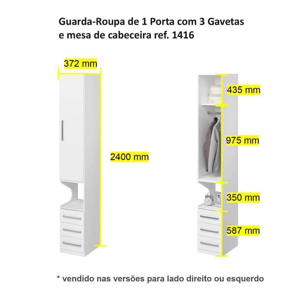 Guarda-roupa De 1 Porta Com Mesa De Cabeceira 1416 Esquerdo Branco - 3