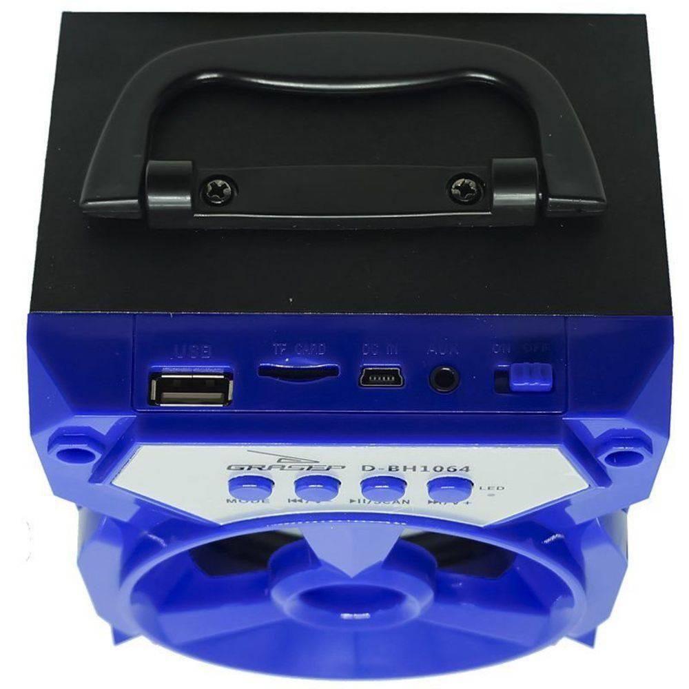 Caixa de Som Portátil Bluetooth Mp3 Usb Radio Fm Auxiliar 6w Bh1064 - Azul - 1