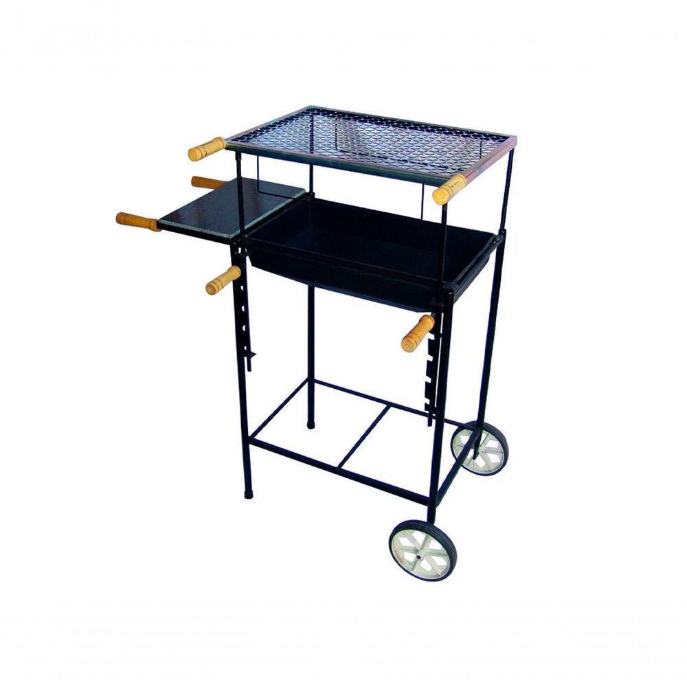 Kit Churrasqueira Ret Regulável Rodas Pedra Móvel Grelha M - 1