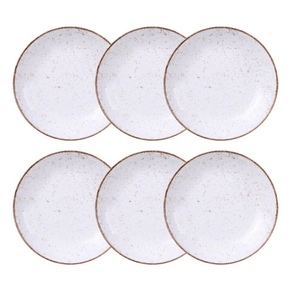 Jogo De Pratos Fundo 6 Peças Rústico 22 Cm Porcelana Decorada Tramontina - 1