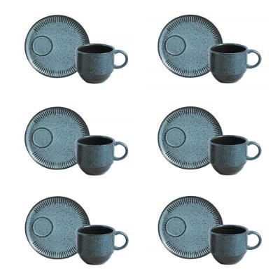 Conjunto de Xícara de Chá Empilhável Linhas Night Sky Cerâmica Stoneware Azul Porto Brasil