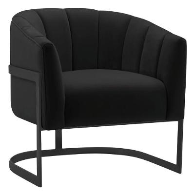 Poltrona Decorativa Sala De Estar Recepção Mavie Base De Ferro Preto Suede Adj Decor Preto