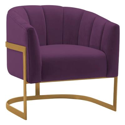 Poltrona Decorativa Sala De Estar Recepção Mavie Base De Ferro Dourado Suede Adj Decor Roxo