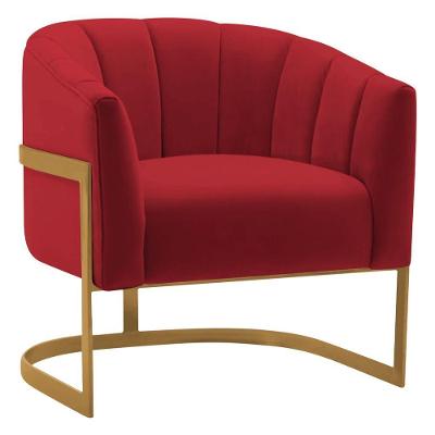Poltrona Decorativa Sala De Estar Recepção Mavie Base De Ferro Dourado Suede Adj Decor Vermelho