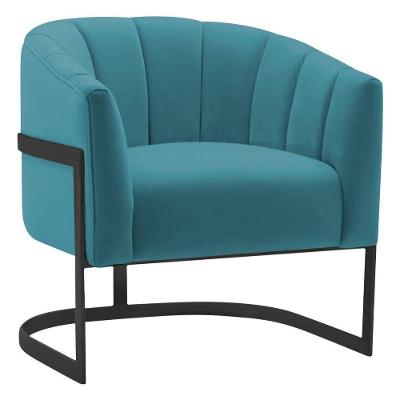 Poltrona Decorativa Sala De Estar Recepção Mavie Base De Ferro Preto Suede Adj Decor Azul Turquesa