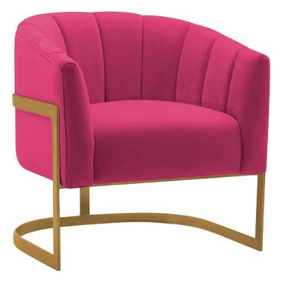 Poltrona Decorativa Sala De Estar Recepção Mavie Base De Ferro Dourado Suede Adj Decor Pink