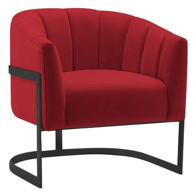 Poltrona Decorativa Sala De Estar Recepção Mavie Base De Ferro Preto Suede Adj Decor Vermelho