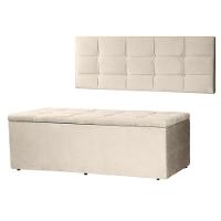 Kit Cabeceira Painel E Calçadeira Baú Casal Queen 1,60m Roma Suede Bege Dal Poz Estofados - 1