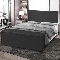Kit Cabeceira Painel E Calçadeira Baú Casal 1,40m Berlim Suede Preto Dal Poz Estofados - 3