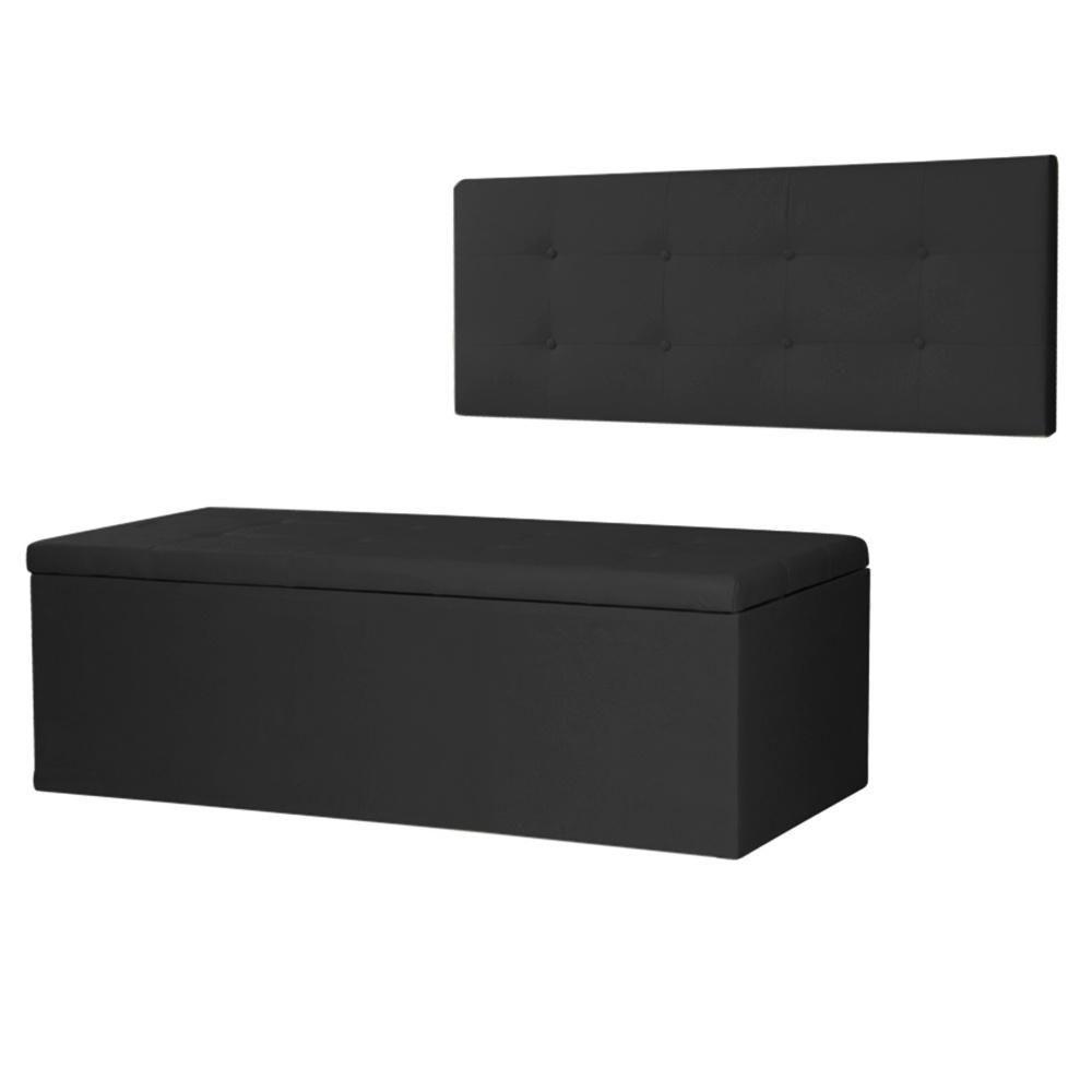 Kit Cabeceira Painel E Calçadeira Baú Casal Queen 1,60m Berlim Suede Preto Dal Poz Estofados - 1