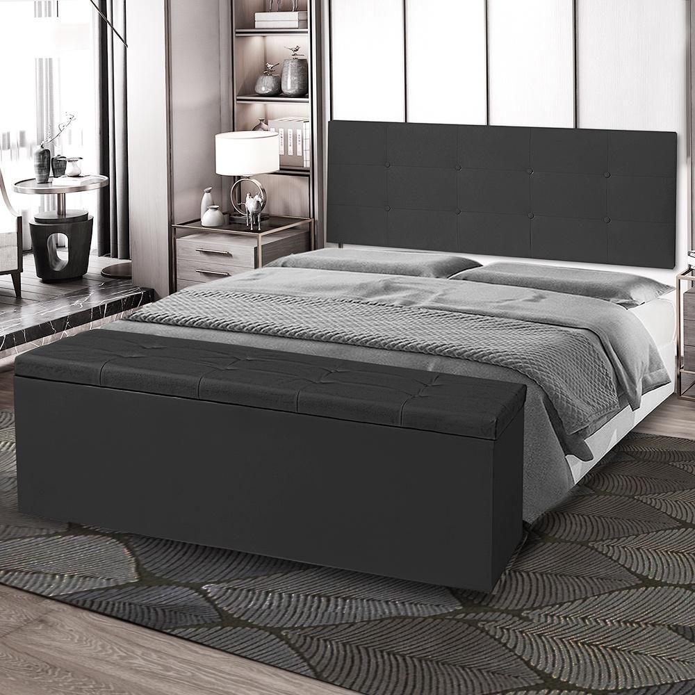 Kit Cabeceira Painel E Calçadeira Baú Casal Queen 1,60m Berlim Suede Preto Dal Poz Estofados - 4