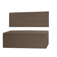 Cabeceira Painel E Calçadeira Baú Casal Queen 1,60m Roma Material Sintético Marrom Dal Poz Estofados - 1