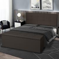 Cabeceira Painel E Calçadeira Baú Casal Queen 1,60m Roma Material Sintético Marrom Dal Poz Estofados - 4