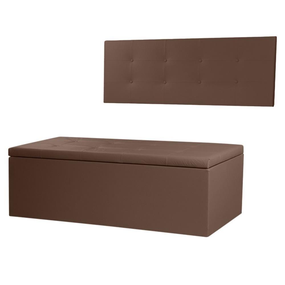 Kit Cabeceira Painel E Calçadeira Baú Casal 1,40m Berlim Material Sintético Marrom Dal Poz Estofados - 1
