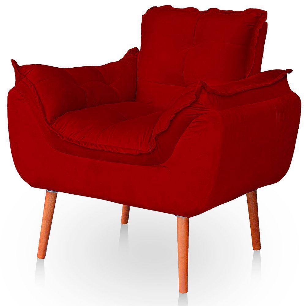 Poltrona Opala Para Sala Confortável Resistente Veludo Vermelho - 1