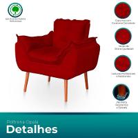 Poltrona Opala Para Sala Confortável Resistente Veludo Vermelho