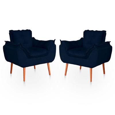 Kit 02 Poltronas Opala Para Sala Confortável Resistente Veludo Azul