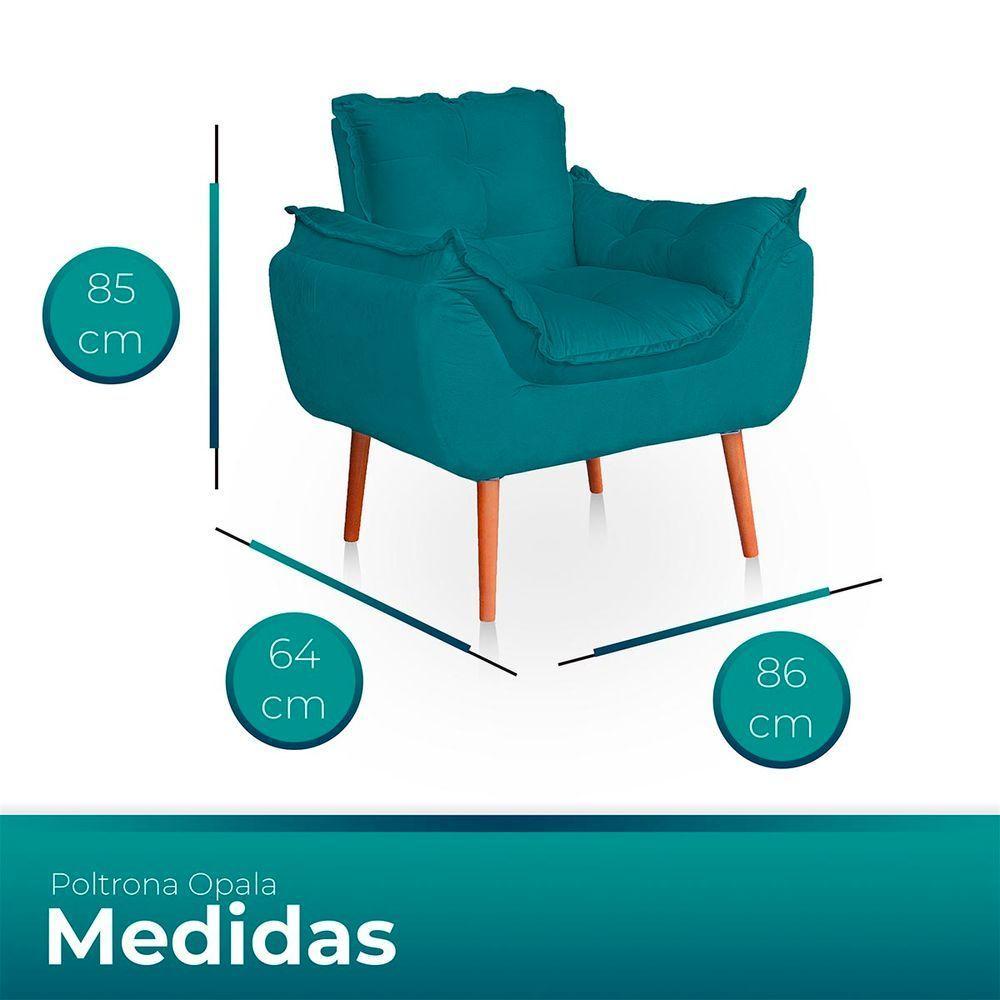 Kit 02 Poltronas Opala Para Sala Confortável Resistente Veludo Bege Azul Turquesa - 2
