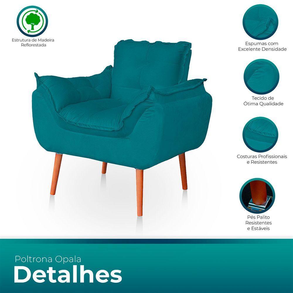 Kit 02 Poltronas Opala Para Sala Confortável Resistente Azul Turquesa - 5