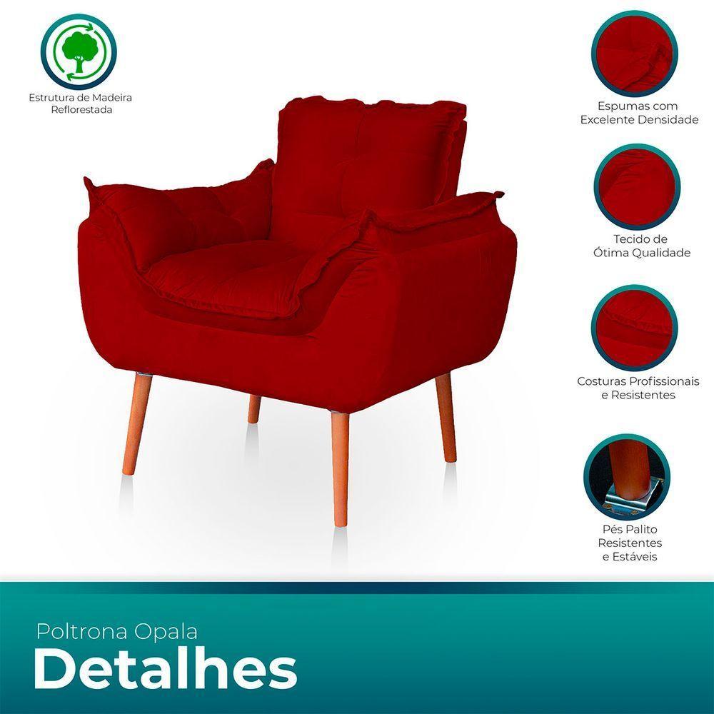 Kit 02 Poltronas Opala Para Sala Confortável Resistente Vermelho - 2