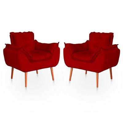 Kit 02 Poltronas Opala Para Sala Confortável Resistente Veludo Bege Vermelho