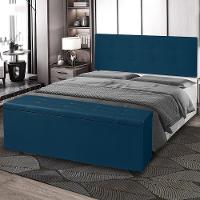 Kit Cabeceira Painel E Calçadeira Baú Casal Queen 1,60m Berlim Suede Azul Marinho Dal Poz Estofados - 4