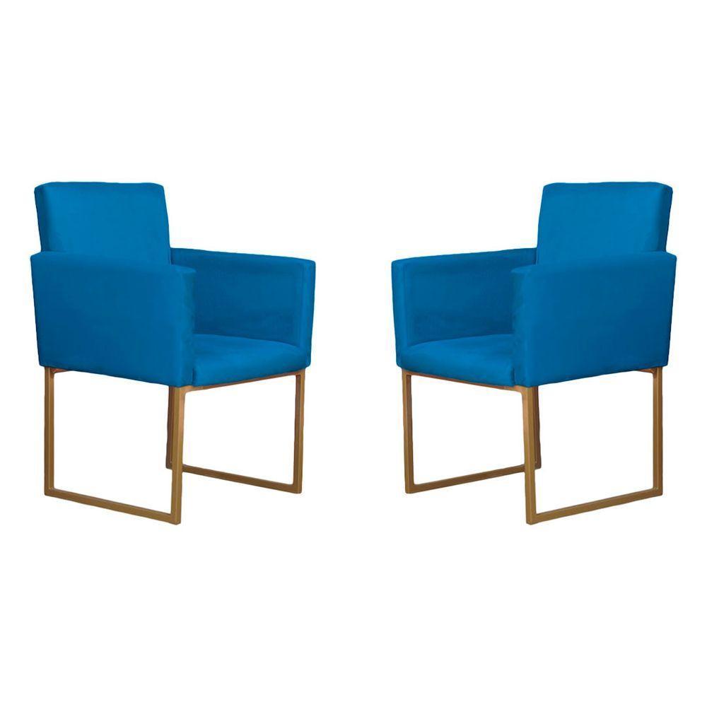 Conjunto 02 Poltronas Para Recepção E Sala Klara Suede Azul Turquesa - 1