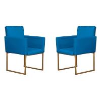 Conjunto 02 Poltronas Para Recepção E Sala Klara Suede Azul Turquesa - 1