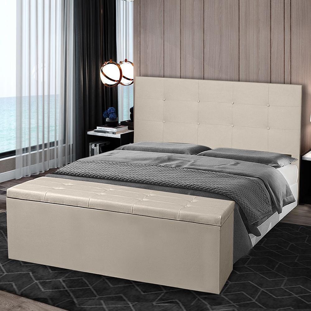 Kit Cabeceira E Calçadeira Baú Casal 1,40m Berlim Suede Bege Dal Poz Estofados - 3