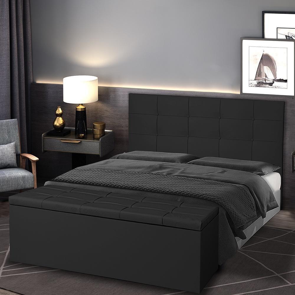 Kit Cabeceira E Calçadeira Baú Casal Queen 1,60m Roma Suede Preto Dal Poz Estofados - 2