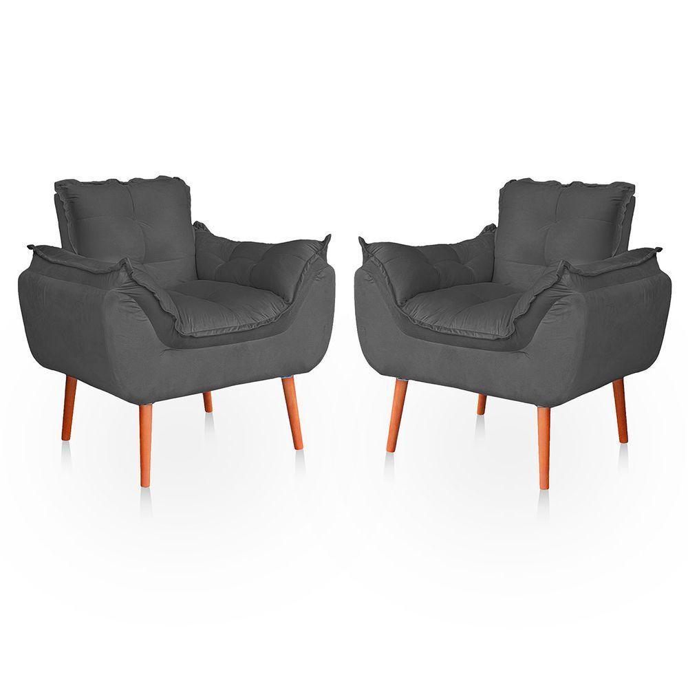 Kit 02 Poltronas Opala Para Sala Confortável Resistente Cinza - 1