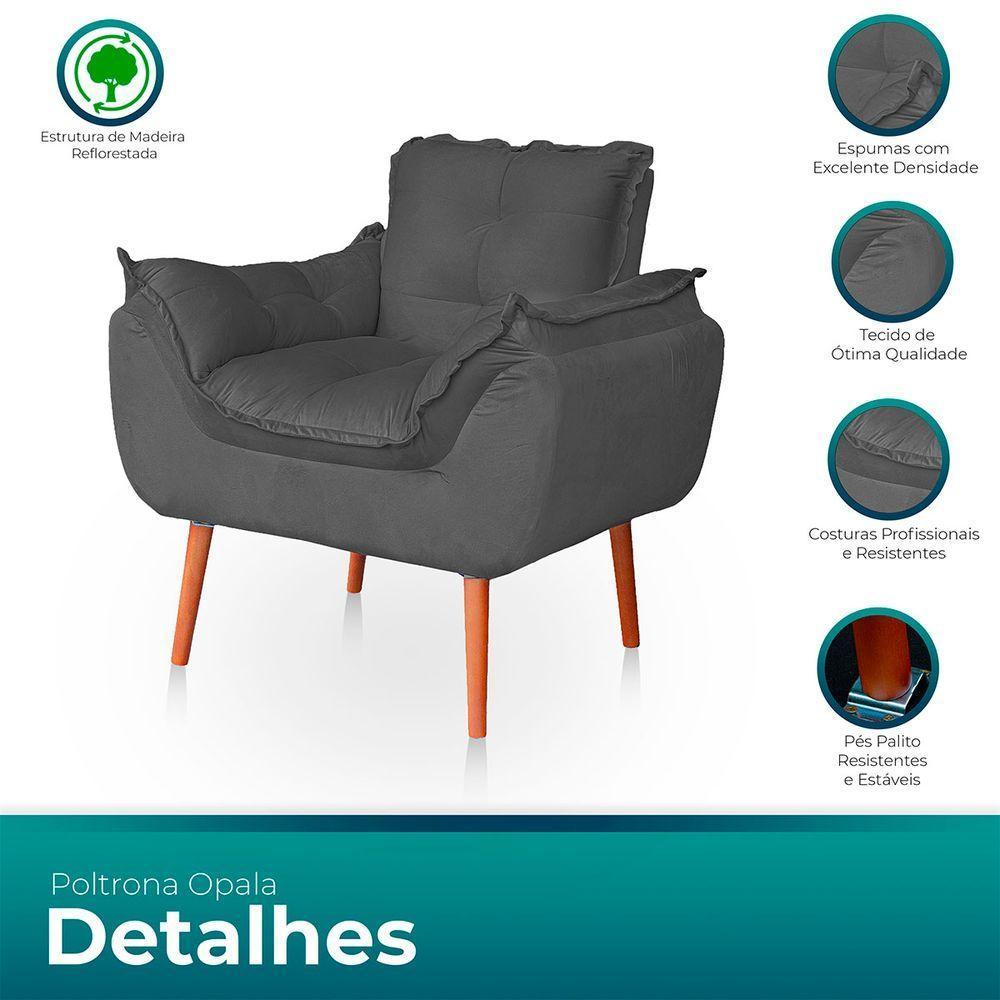 Kit 02 Poltronas Opala Para Sala Confortável Resistente Cinza - 4