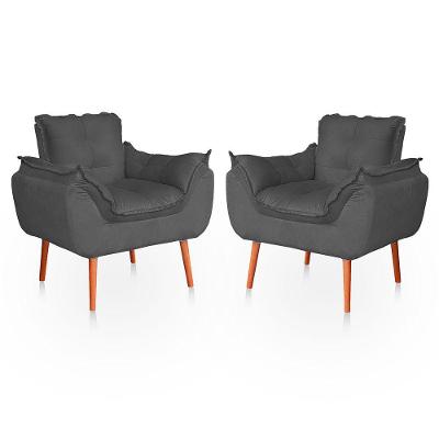 Kit 02 Poltronas Opala Para Sala Confortável Resistente Cinza