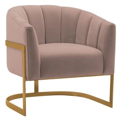 Poltrona Decorativa Sala De Estar Recepção Mavie Base De Ferro Dourado Linho - Doce Sonho Móveis Cor Rosê