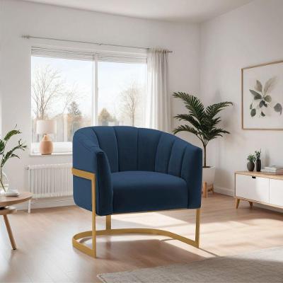 Poltrona De ativa Sala De Estar Mavie Base De Ferro Dourado Suede Móveis Azul Marinho
