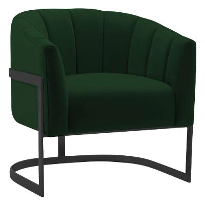 Poltrona Decorativa Sala De Estar Recepção Mavie Base De Ferro Preto Suede Adj Decor Verde