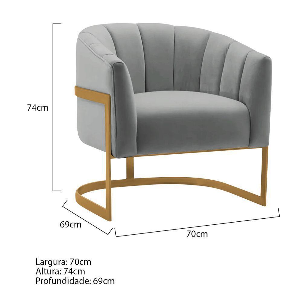 Kit 2 Poltronas De ativas Sala De Estar Mavie Base De Ferro Dourado Bouclé Móveis Cinza - 6