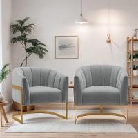 Kit 2 Poltronas De ativas Sala De Estar Mavie Base De Ferro Dourado Bouclé Móveis Cinza - 1