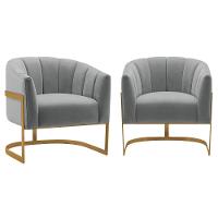 Kit 2 Poltronas De ativas Sala De Estar Mavie Base De Ferro Dourado Bouclé Móveis Cinza - 2