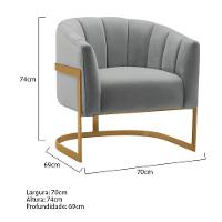 Kit 2 Poltronas De ativas Sala De Estar Mavie Base De Ferro Dourado Bouclé Móveis Cinza - 6